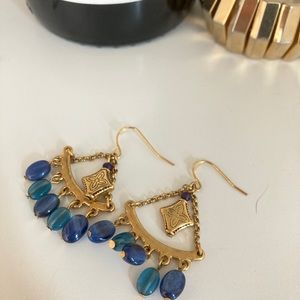 Golden blue marble earrings bohemian